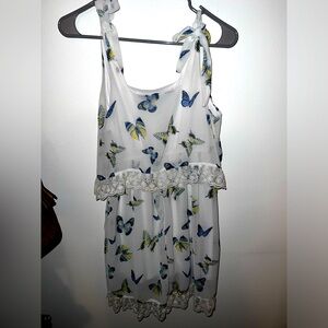 Women’s tie shoulder wide strapped butterfly print dress